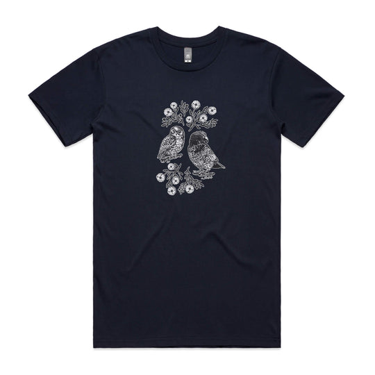 Kea Bird And Ruru Owl Botanical tee - doodlewear