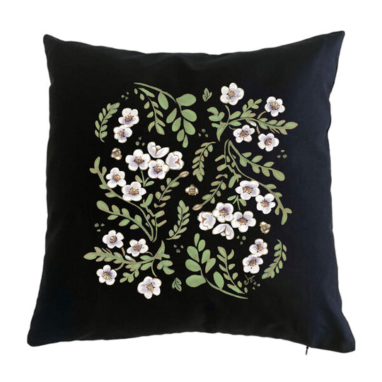Manuka Honey White Flowers Cushion Cover - doodlewear