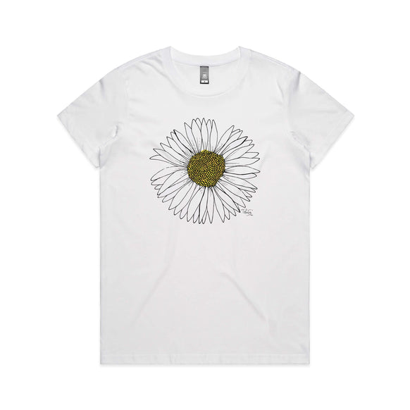 doodlewear daisy tee maple womens white by artist Penny Royal Design