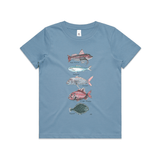 NZ Fish Tshirt kids youth carolina blue by artist Lesh Creates