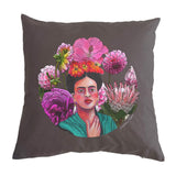 100% Cotton Warm Grey Frida Kahlo cushion cover by artist Anna Mollekin and Adeliens Art