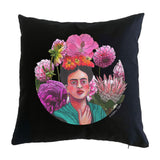 100% Cotton Black Frida Kahlo cushion cover by artist Anna Mollekin and Adeliens Art