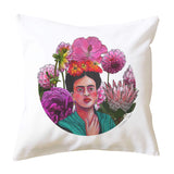 100% Cotton White Frida Kahlo cushion cover by artist Anna Mollekin and Adeliens Art
