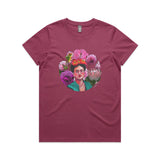 Frida Kahlo tshirts 'Flower Power Frida' Maple Womens Berry by artist Anna Mollekin and Adeliens Art