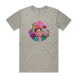 Frida Kahlo tshirts 'Flower Power Frida' Staple Mens Light Grey by artist Anna Mollekin and Adeliens Art