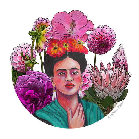 Frida Kahlo cushion cover mixed media artwork by by artist Anna Mollekin and Adeliens Art