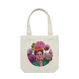 Frida Kahlo tote bag Cream 'Flower Power Frida' by artist Anna Mollekin and Adeliens Art