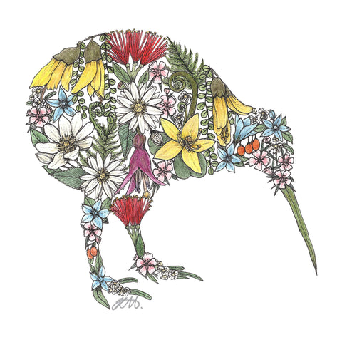Colourful Kiwi Flora artwork tote bag - doodlewear