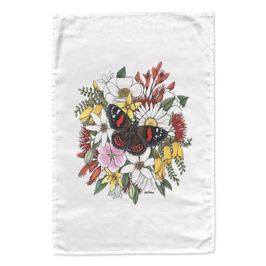 Red Admiral's Joy tea towel - doodlewear