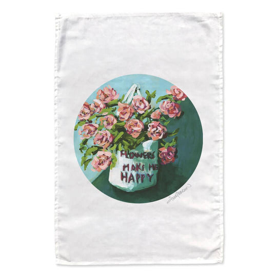 Flowers Make Me Happy tea towel - doodlewear