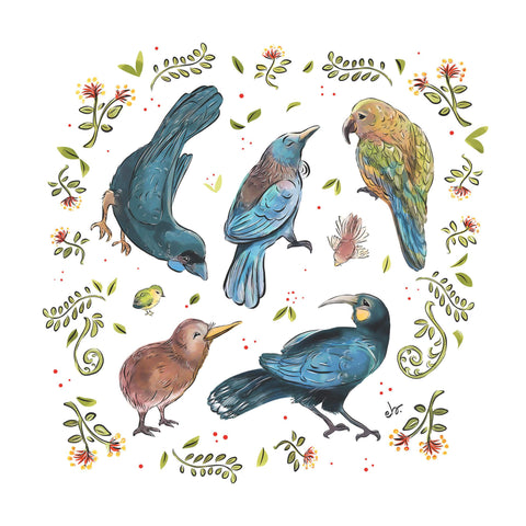 Christmas party NZ Birds & Pohutukawa tree tee - Christmas t shirts collection 2023 - doodlewear