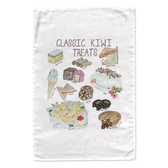 Classic Kiwi Treats tea towel - doodlewear