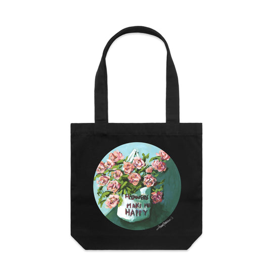 Flowers Make Me Happy artwork tote bag - doodlewear