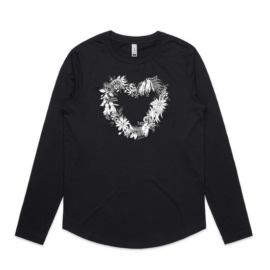 Monochromatic Heart of NZ LADIES CURVE long sleeve tee / L / Black | sale * only 1 available *