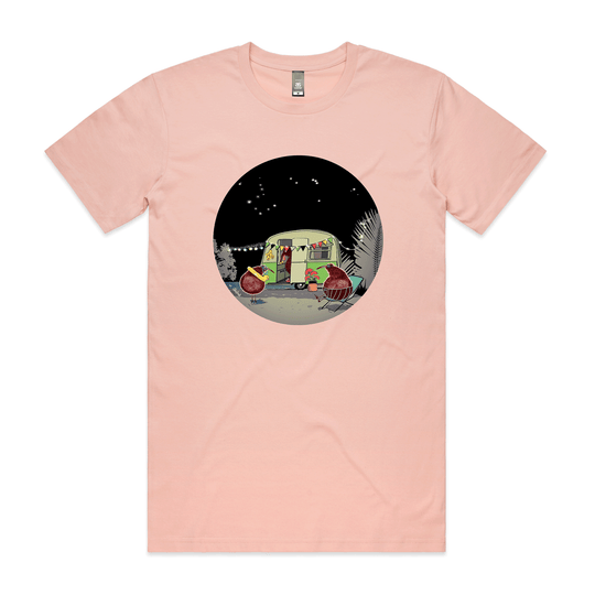 Kiwi Style Summer Camping tee - Limited Edition of 50 MENS Staple Tee / S / Pale Pink | sale * only 1 available * - doodlewear