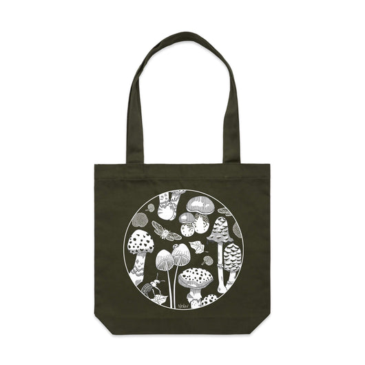 Black and White Fungi Forest artwork tote bag