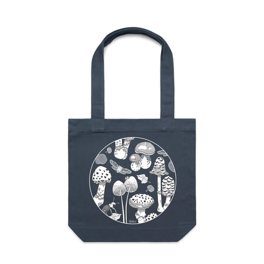 Black and White Fungi Forest artwork tote bag - doodlewear