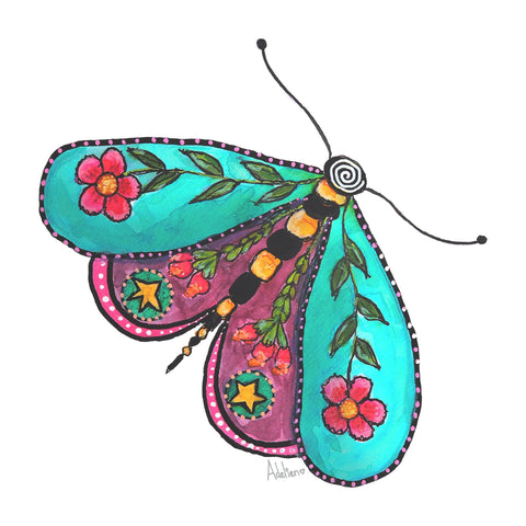 Folk Art Butterfly tea towel - doodlewear