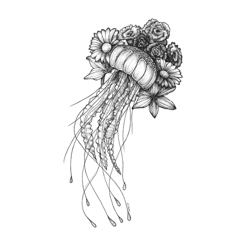 Jellyfish Crowned tea towel - doodlewear