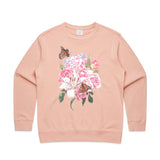 Monarch Butterflies and Pink Blooms crew - doodlewear