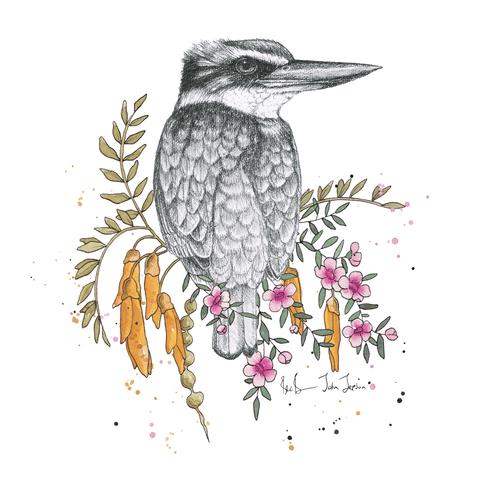 Floral Kingfisher tee - doodlewear