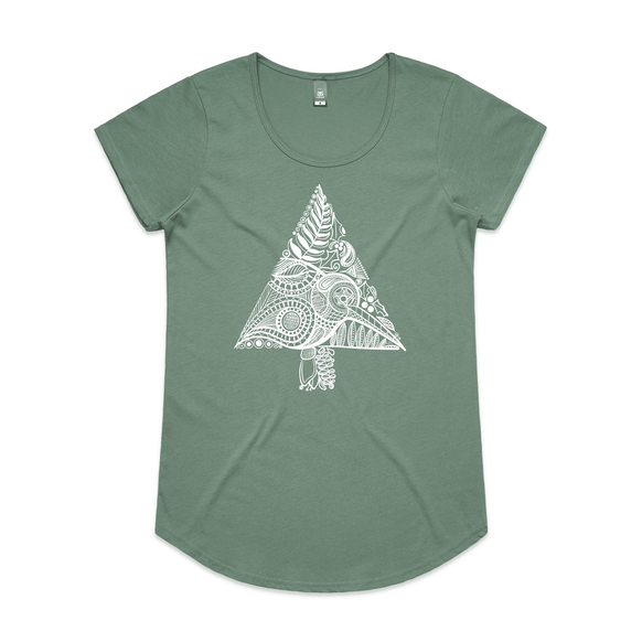Oh Kiwi Tree kiwi Christmas t shirt Womens Mali Sage by artist Anna Mollekin