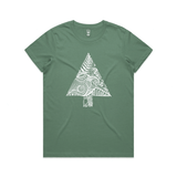 Oh Kiwi Tree kiwi Christmas t shirt Womens Maple Sage by artist Anna Mollekin