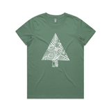 Oh Kiwi Tree kiwi Christmas t shirt Womens Maple Sage by artist Anna Mollekin
