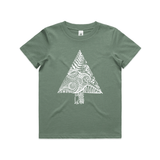 Oh Kiwi Tree kiwi Christmas t shirt Kids Youth Sage by artist Anna Mollekin