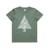 Oh Kiwi Tree kiwi Christmas t shirt Kids Youth Sage by artist Anna Mollekin