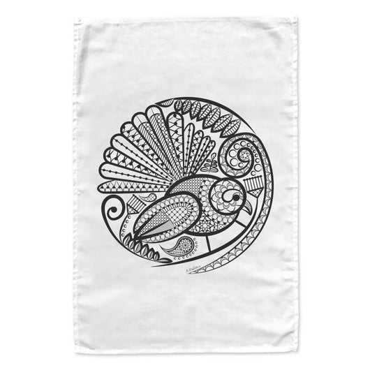 Black Fantail's Lace tea towel