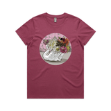 doodlewear Crowned Dahlia Crown Lynn Swan t shirt AS Colour Womens Maple Berry by artist Anna Mollekin