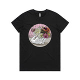doodlewear Crowned Dahlia Crown Lynn Swan t shirt AS Colour Womens Maple Black by artist Anna Mollekin