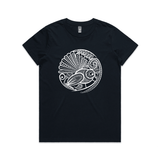 doodlewear Fantail's Lace Womens Maple Navy Fantail Bird Tshirt by artist Anna Mollekin