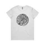 doodlewear Fantail's Lace Womens Maple White Fantail Bird Tshirt by artist Anna Mollekin