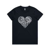 doodlewear Tui's Lace heart kiwiana tshirt AS Colour Womens Maple Navy by artist Anna Mollekin