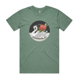 doodlewear Crowned Christmas t shirt mens staple sage with Crown Lynn Swan artwork by Anna Mollekin