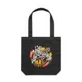 doodlewear My Sunshine 100% cotton canvas NZ floral tote bags coal by Contemporary New Zealand artist Anna Mollekin.
