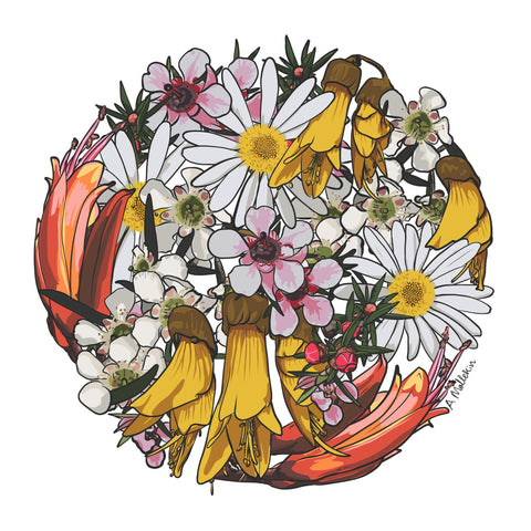 My Sunshine NZ floral print cushion covers artwork by Contemporary New Zealand artist Anna Mollekin