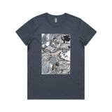 doodlewear Ornate Snapper School fish tshirt AS Colour Womens Maple Petrol Blue by artist Anna Mollekin