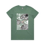 doodlewear Ornate Snapper School fish tshirt AS Colour Womens Maple Sage by artist Anna Mollekin