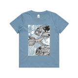 doodlewear Ornate Snapper School fish tshirt AS Colour Kids Youth Carolina Blue by artist Anna Mollekin