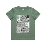 doodlewear Ornate Snapper School fish tshirt AS Colour Kids Youth Sage by artist Anna Mollekin