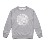 doodlewear Fantail Lace Kids youth Crew NZ bird sweater grey marle by artist Anna Mollekin
