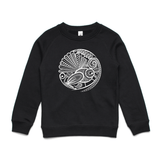 doodlewear Fantail Lace Kids youth Crew NZ bird sweater black by artist Anna Mollekin