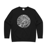 doodlewear Fantail Lace Premium Crew womens NZ bird sweater black by artist Anna Mollekin