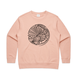 doodlewear Fantail Lace Premium Crew womens NZ bird sweater pale pink by artist Anna Mollekin