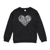 doodlewear Tui's Lace Heart NZ bird sweatshirt AS Colour Kids Youth Black by artist Anna Mollekin