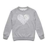 doodlewear Tui's Lace Heart NZ bird sweatshirt AS Colour Kids Youth Grey Marle by artist Anna Mollekin