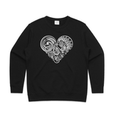 doodlewear Tui's Lace Heart NZ bird sweatshirt AS Colour Womens Black by artist Anna Mollekin